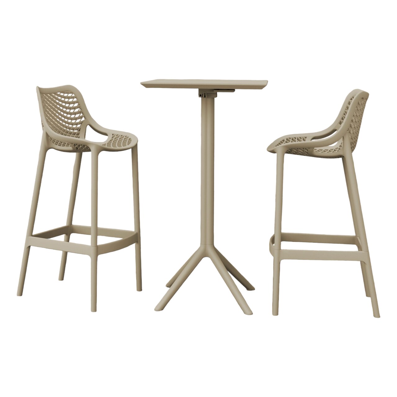 Luxury Commercial Living 3-Piece Taupe Brown Folding Outdoor Patio Bar Set 42.5"